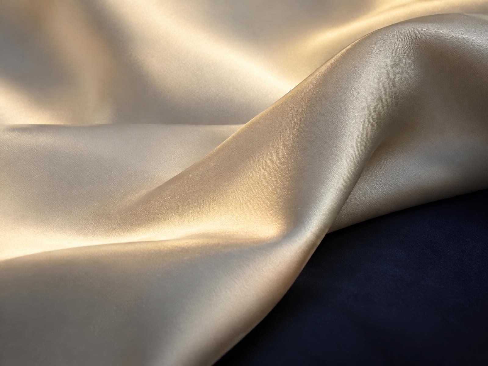 Ivory silk lit with champagne gold against midnight navy
